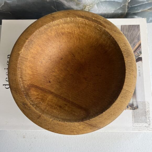 Thick Primitive Hand-Turned Wooden Dough Bowl Rustic Country Decor 7" - Picture 2 of 10